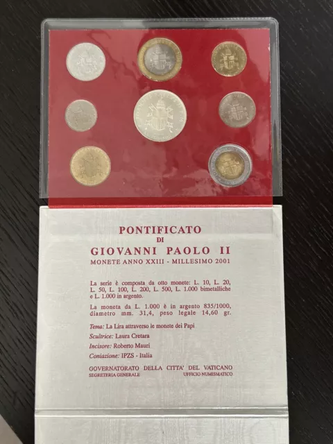 Vatikan Lire KMS Kursmünzensatz 2001 im Blister Silber Münze 835 Papst 3