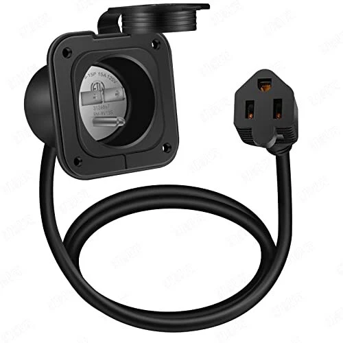 15 Amp Flanged Inlet 125V, NEMA 5-15P RV Shore Power Inlet with Int...
