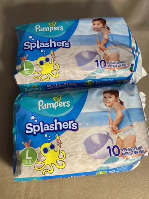 Pampers Sz-L (31+ Lbs) Pampers Splashers Disposable Swim Pants 10ct - Lot of 2