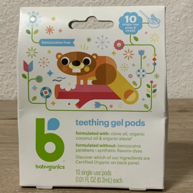 📀 Babyganics Teething Gel Pods - 10 Single Use Pods & Swabs NEW