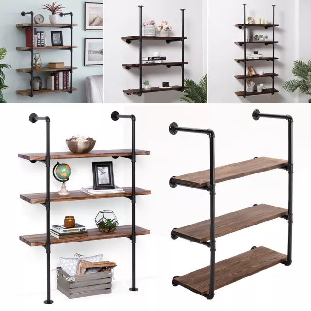 Industrial Shelving Unit Steampunk Style Pipe and Solid Wood Shelving Bracket UK