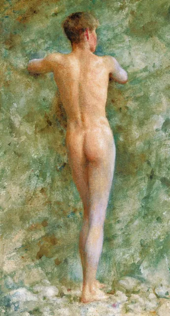 Henry Scott Tuke "Standing Male Nude" chest Green Artwork PAPER or CANVAS Print