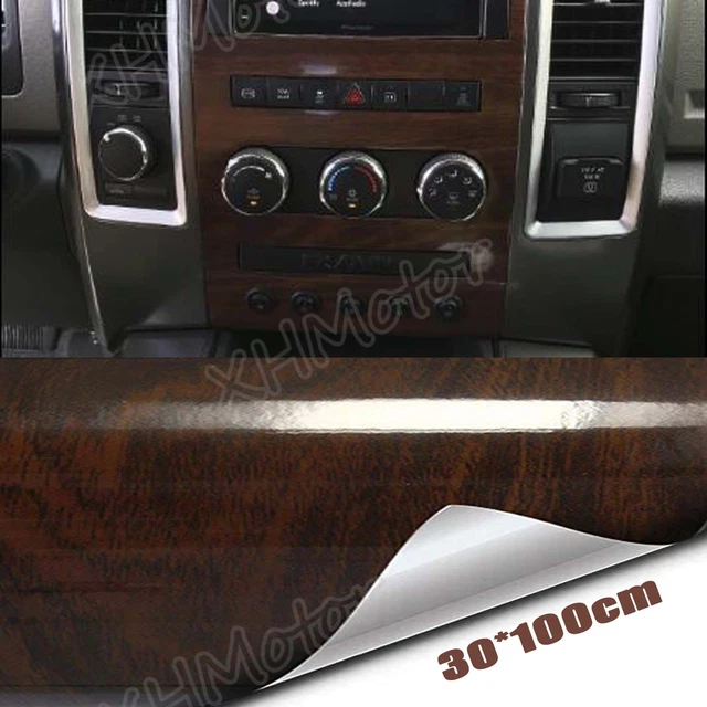 12X40" Glossy Brown Wood Grain Vinyl Wrap Sheet Car Interior Decor Trim Sticker