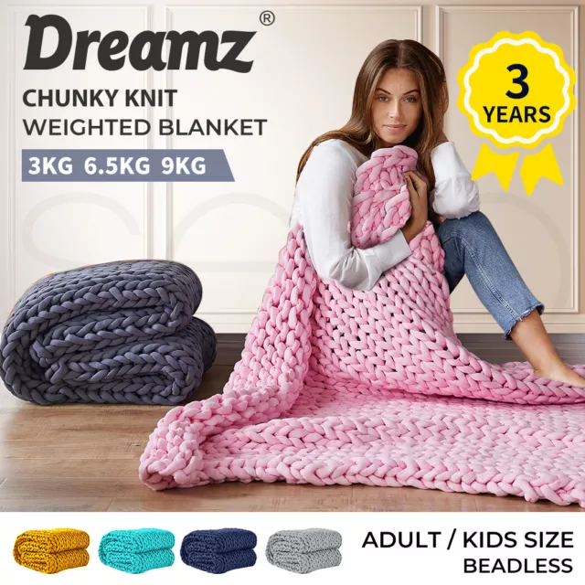 Dreamz Weighted Blanket 3KG 6.5KG 9KG Chunky Bulky Knit Throw Blanket Kids Adult