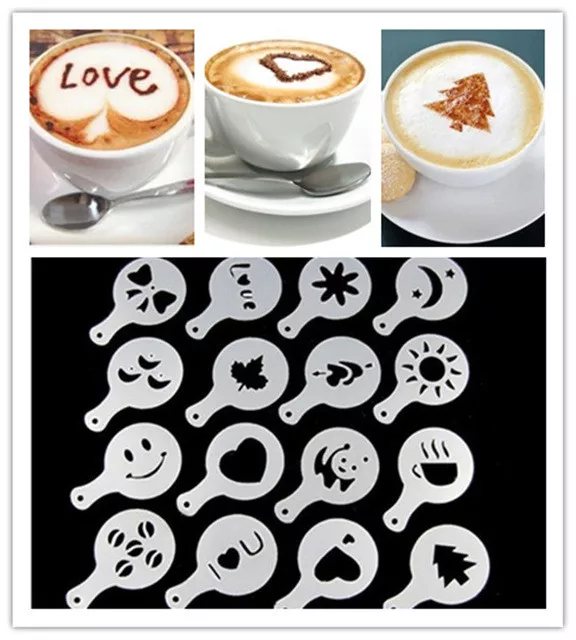 Lot de 16 ! Pochoir à café Barista Cappuccino Latte Decoration Mousse X16
