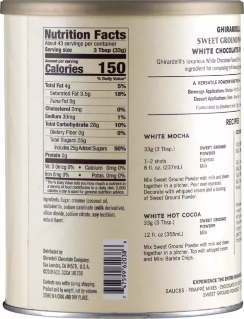 Ghirardelli Chocolate Sweet Ground White Chocolate Flavor Beverage Mix 50 Ounce 2