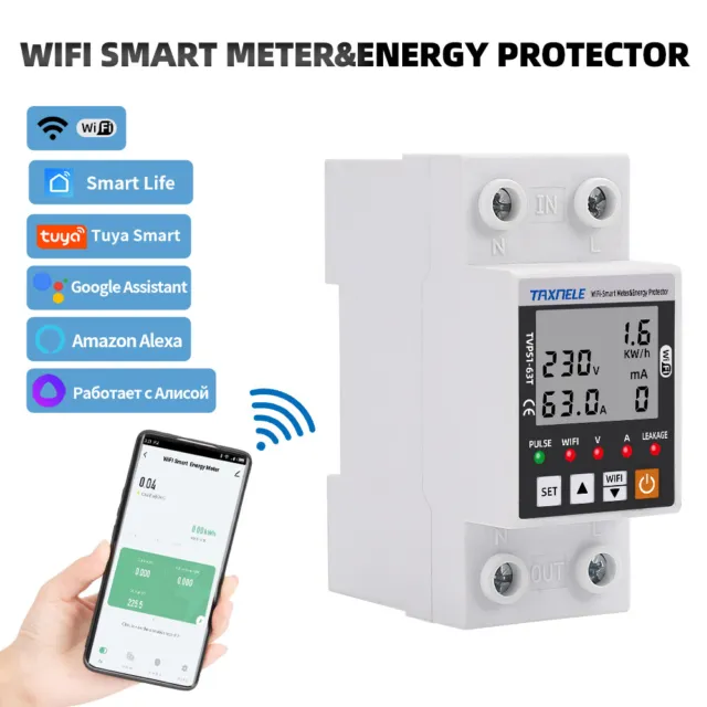 63A Tuya WiFi Smart Earth Leakage Over Under Voltage Protector Relay Switch 2