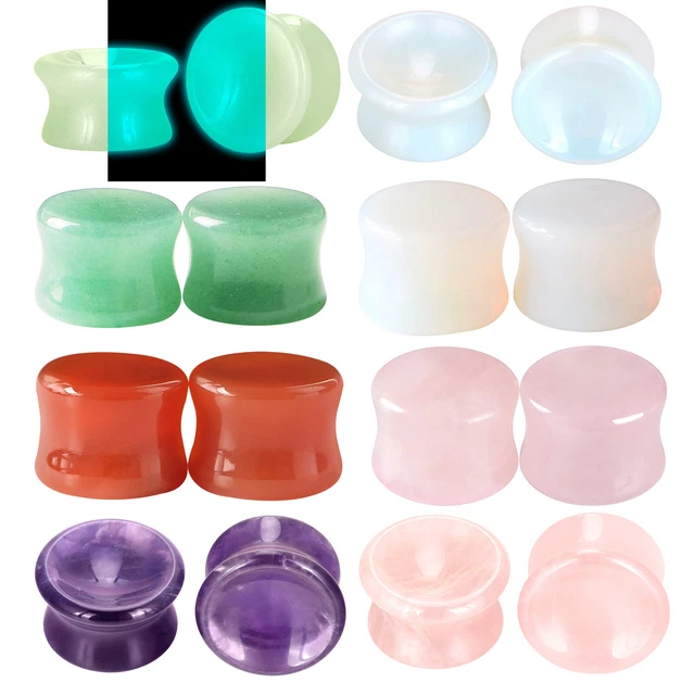 Pair Organic Stone Ear Flesh Tunnel Saddle Plugs Expander Gauges Eyelet 2g-5/8"