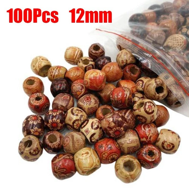 Holzperlen Bastelholz Großlochperle DIY Bunter Schmuck, 10/12mm 100 Stück Teile