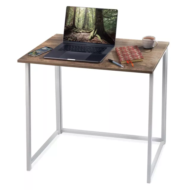 Folding Computer Desk Wooden Foldable Work Table Office PC Space Saving White