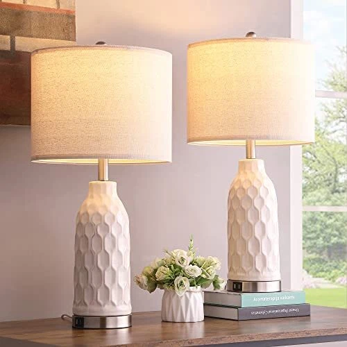 Ceramic Table Lamp Set of 2 for Living Room 27.5" Modern Bedside Nightstand L...