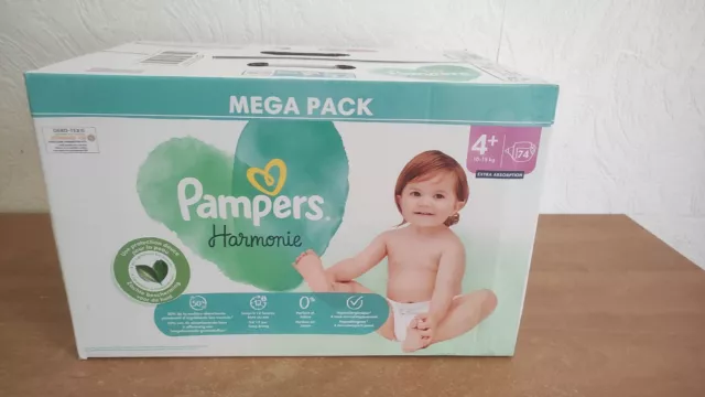 Pampers Harmonie Mega Pack de 74 Couches paquet Taille 4+ bébé de 10 à 15 Kg