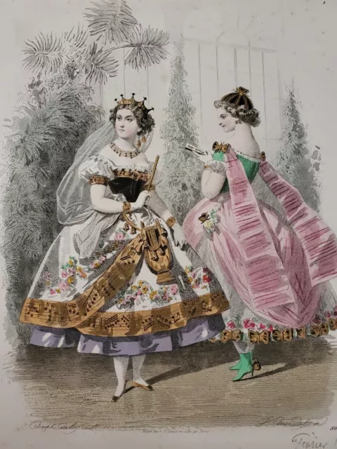 19th century Parisian Fashion Engraving Costumes De Travestisements 1860