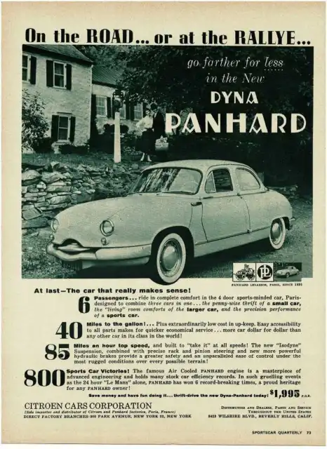 1958 PANHARD Dyna Z 4-door Sedan Saloon Vintage Print Ad Citroen
