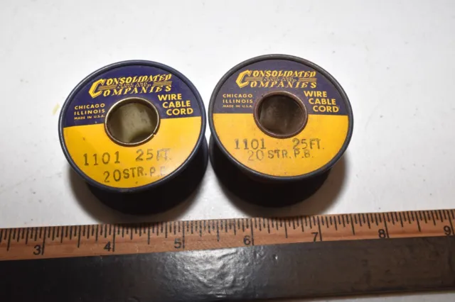 2 Western Electric era CLOTH COVERED WIRE - METAL SPOOL - CONSOLIDATED COMPANIES