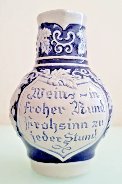 Vintage German Gerz Blue and Gray W Germany Wine Pitcher Grape Design 5"