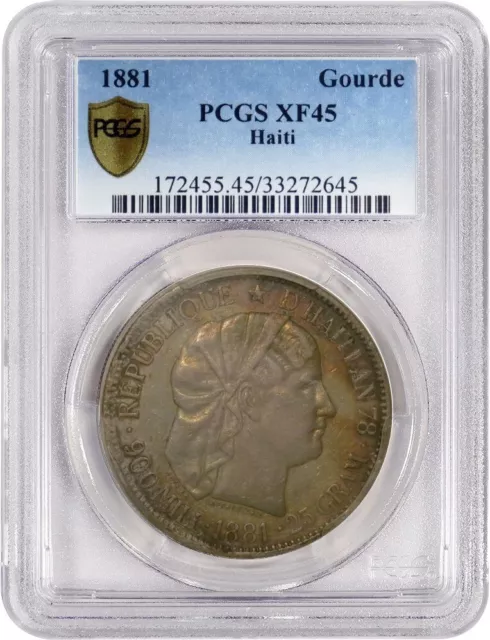 1881 Republic Of Haiti Gourde Silver PCGS Secure Gold Shield XF45 Coin
