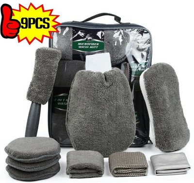 Brosse de Roue et de Jante éponge LICQIC Kit de Nettoyage de Voiture 12PCS Chiffons de Nettoyage Gants de Lavage Professionnel Microfibre Lavage Voiture Nettoyer Kit 