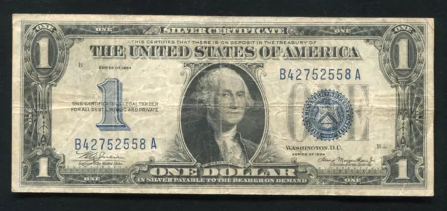 Fr. 1606 1934 $1 One Dollar “Funnyback” Silver Certificate Note Very Fine