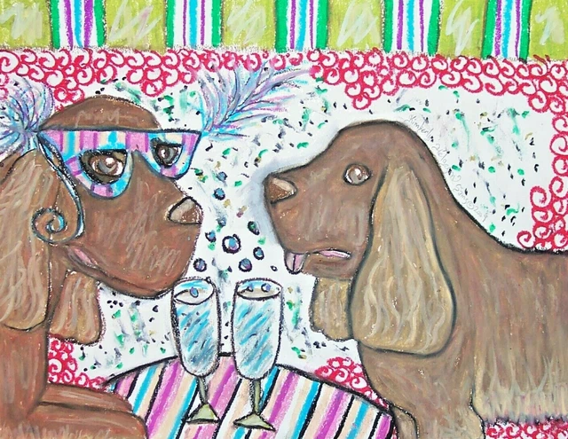 SUSSEX SPANIEL drinking Champagne Pop Art Print 5x7 Dog Collectible Artist KSams