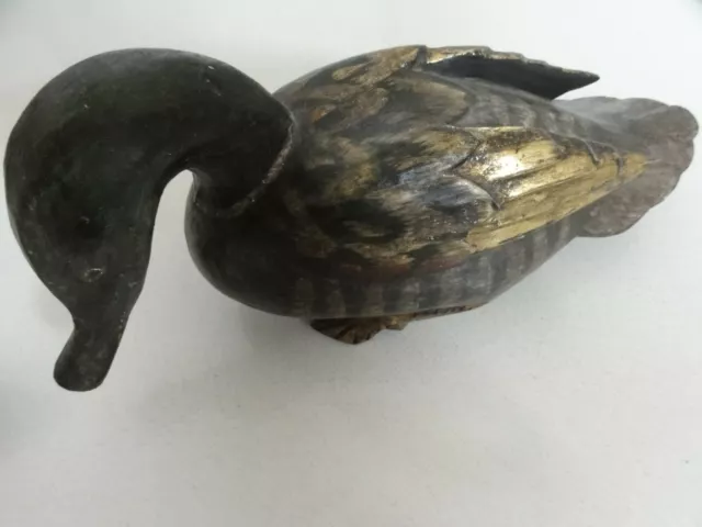 Large Antique Chinese Carved Wooden Wood Polychrome Gilt Duck Sculpture 2