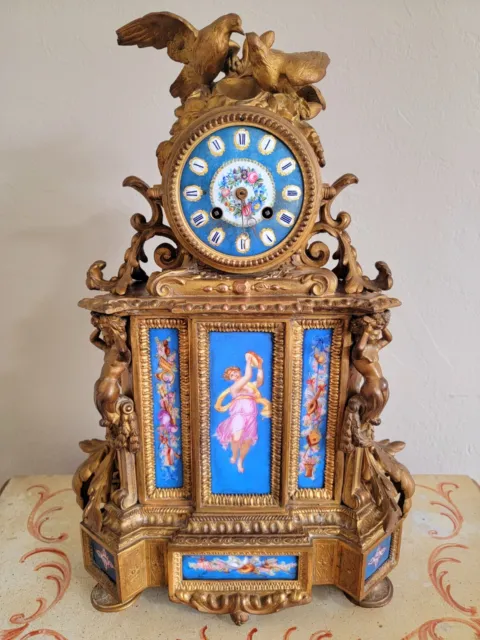 Antique Japy Freres Gold Gilded Clock with Sevres Panel's Circa 1800's