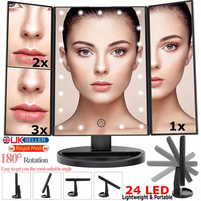 24 LED Touch Screen Make Up Mirror Tabletop Lighted Cosmetic Illuminated Vanity.