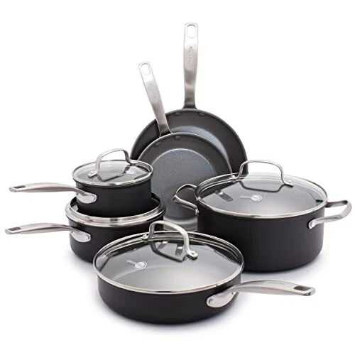 Utensilios de cocina antiadherentes de cerámica dura anodizada saludable de 10 piezas GreenPan Chatham...