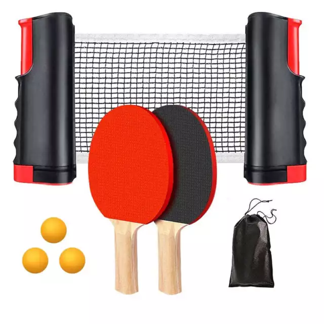 Instant Table Tennis Kit Ping Pong Set Retractable Net Rack + 2 Bats + 3 Balls