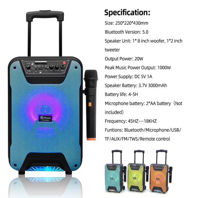 Bluetooth Mobile DJ PA Anlage USB SD TF Karaokeanlage Box Trolley Lautsprecher 2