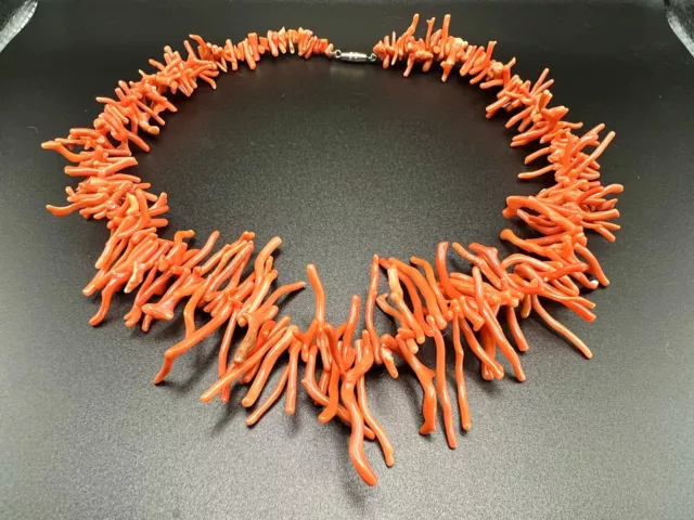 Antique Natural Undyed Mediterranean Salmon Red Coral Branch Necklace 18" 3