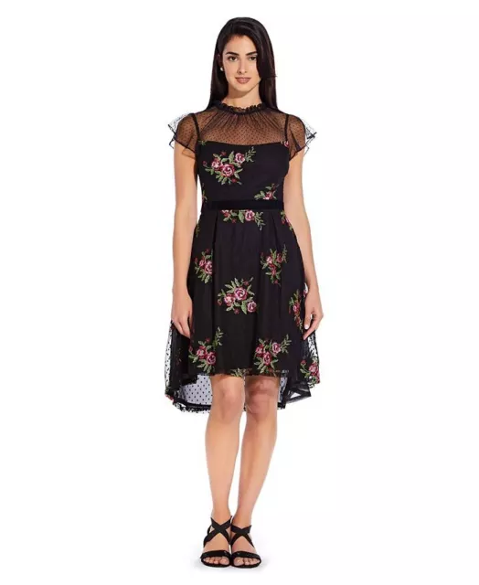 Adrianna Papell Women's Floral Embroidered Dress Black Size 4