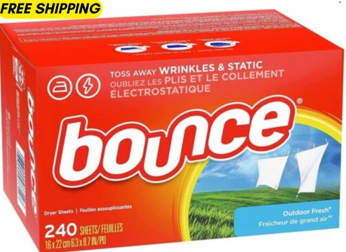 Bounce Dryer Sheets Laundry Fabric Softener, Outdoor Fresh 240 Ct Reduce Wrinkle