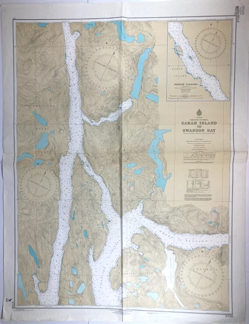 SWANSON BAY Canada BRITISH COLUMBIA Nautical Chart Map CANADIAN WILDERNESS Vtg
