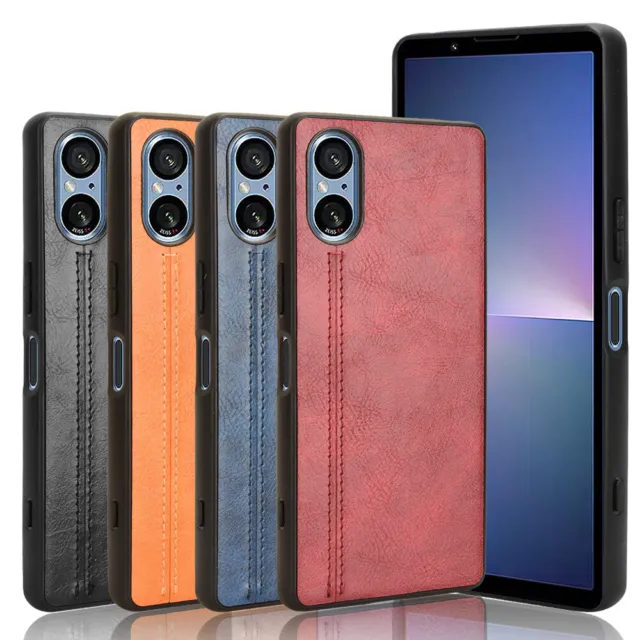 For Sony Xperia 5 V, Shockproof Hybrid Retro Leather Soft Rubber Case Cover