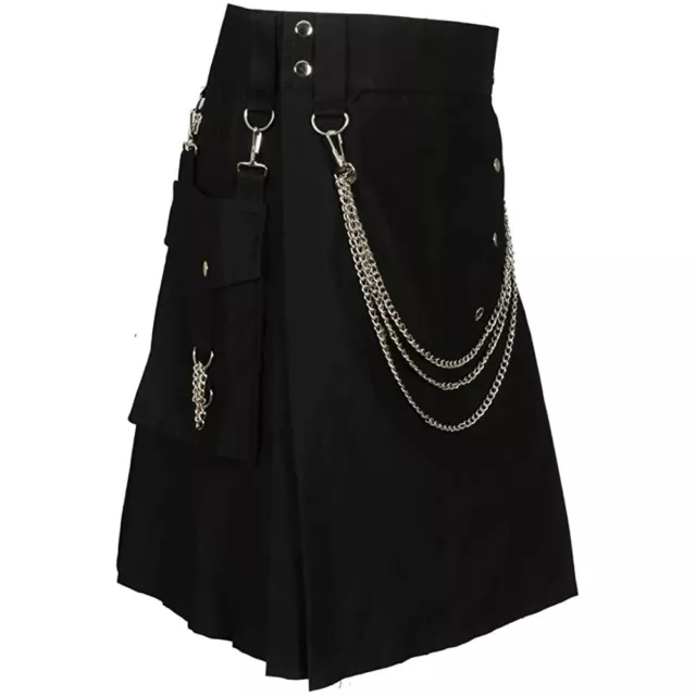 Black Flax Kilt for Men, Classic Scottish Style, Short Length, Slim Fit