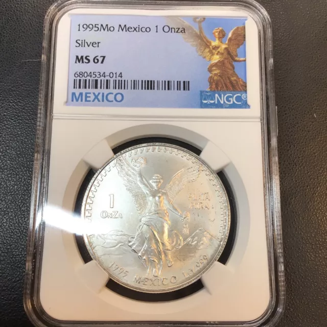 1995 Mo Mexico Silver Onza Libertad 1oz NGC MS67 ~ Semi Key Date | BRIGHT WHITE