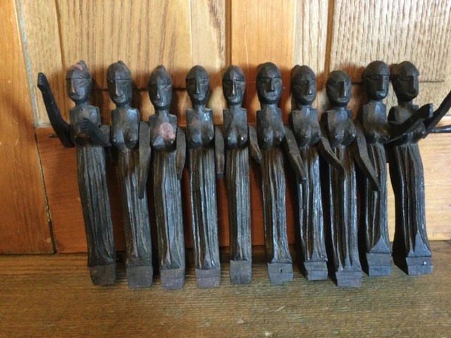 Unique Primitive Hand Carved Wooden African Tribal Women Moving Arms