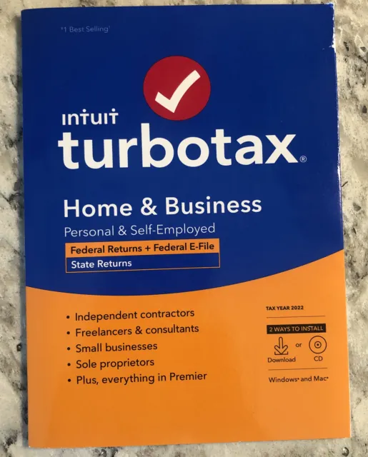 Intuit Turbotax Home & Business, Federal & State 2022 CD Windows Mac . SEALED.