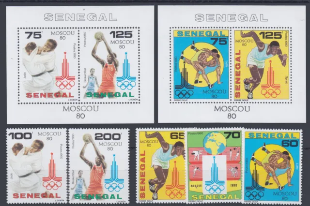 Senegal 731/39, Block 38,39 ** Olympische Sommerspiele, Moskau 1980, postfrisch