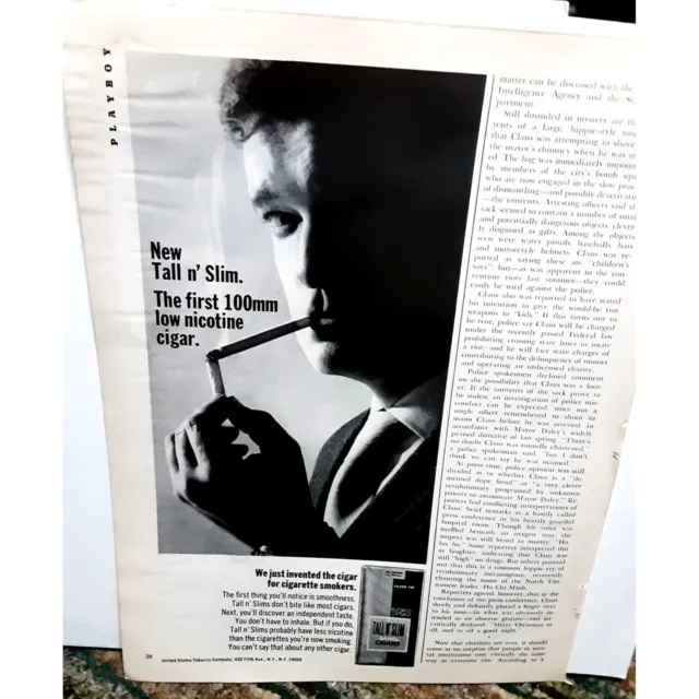 1968 Tall N Slim Cigars for Cigarette Smokers Vintage Print Ad 60s Original