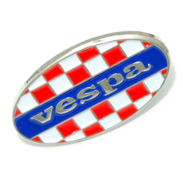 Vespa Chequer Oval Enamel Lapel Pin Badge Brooch Red White And Blue