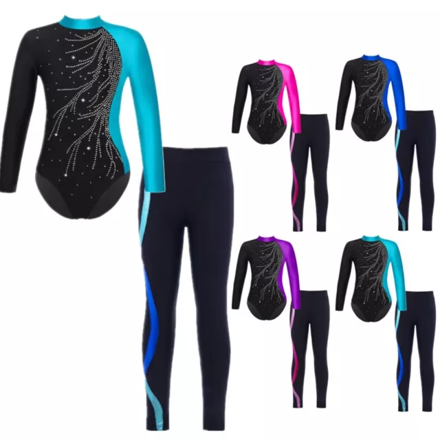 Unitard Unitard Ragazze Strass con Leggings Pattinaggio Ginnastica Danza