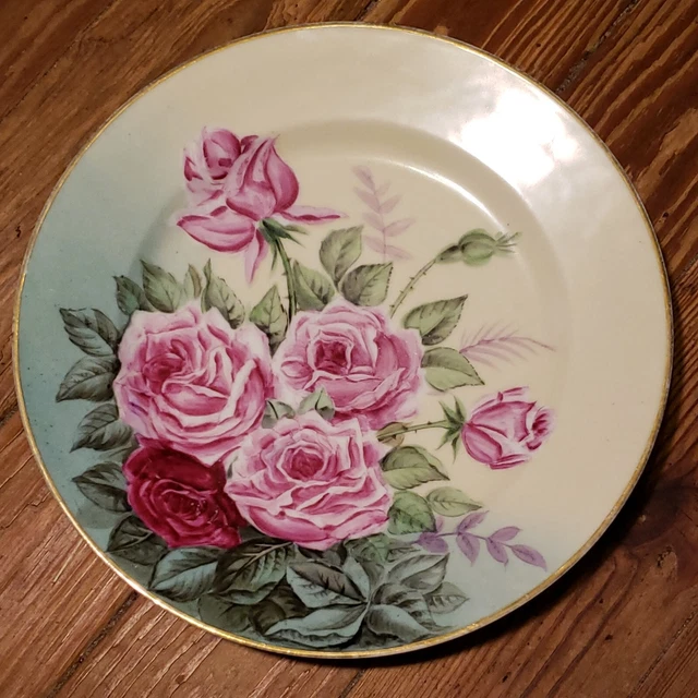 Antique Vienna Austria Porcelain Hand Painted Plate Roses 9 1/2"
