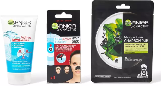 Garnier Pure Active - Coffret Anti-Imperfections Visage - Masque Charbon, Nettoy