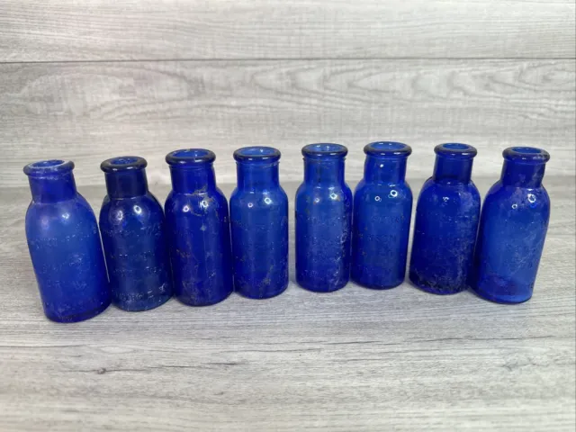 Lot of 8 Vintage Cobalt Blue Bromo-Seltzer Emerson Drug. Co, Baltimore Bottles