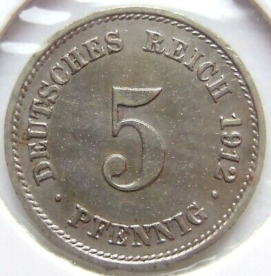 Pièce de Monnaie Reich Allemand Empire 5 Pfennig 1912 G En Extremely fine