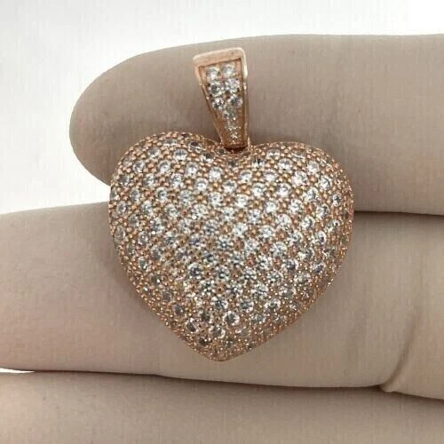 2Ct Round Cut Moissanite Cluster Heart Pendant 14K Rose Gold Plated Free Chain