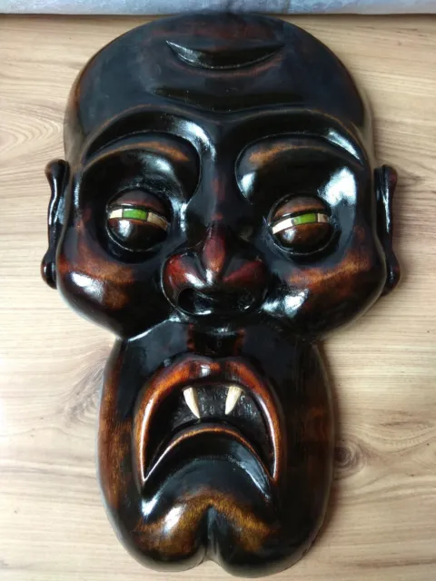 RARE Vintage Wooden Face Vampire Devil Decor Art carving MASK