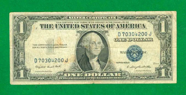 $1 1935-G 1 D/J Block Blue Seal Silver Certificate Circ. With Motto